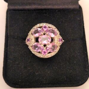 New Kunzite Sterling Silver ring, size 9.  zircon  halo, Genuine, Lavender Pink.